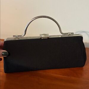 Vintage Black Silver hardware clutch purse